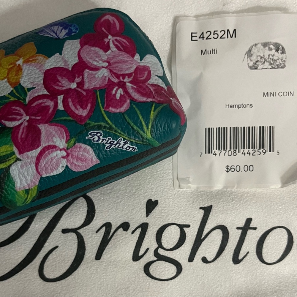 NWT Leather Brighton Hamptons Mini Coin Pouch Floral Butterfly - Picture 2 of 6